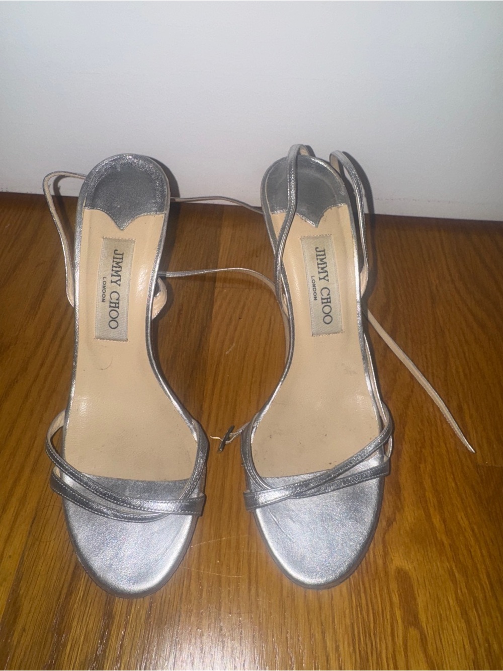 Jimmy Choo silver strap heels